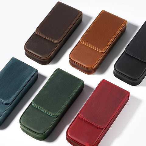 Crazy Horse Leather Magnetic Drawer Style Three Pieces Pencil Case