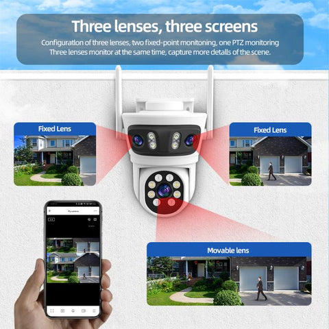 RH-TC3L 3MP Triple Lens HD Outdoor PTZ Security Dome Camera, EU Plug, US Plug, UK Plug, AU Plug