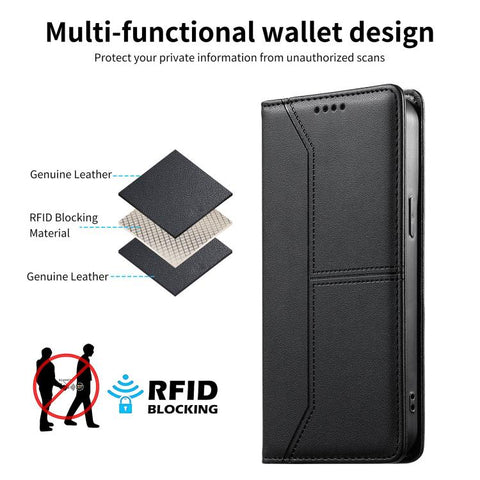 Stitched Line Magnetic RFID Vegan Leather Phone Case, For iPhone X / XS, For iPhone XR, For iPhone XS Max, For iPhone 8 Plus / 7 Plus