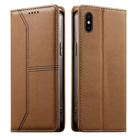 Stitched Line Magnetic RFID Vegan Leather Phone Case, For iPhone X / XS, For iPhone XR, For iPhone XS Max, For iPhone 8 Plus / 7 Plus