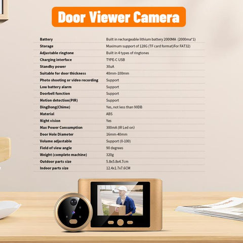 RH-TPD08 720P 2.8 inch Display Electronic Peephole 2.4G Wireless Video Doorbell