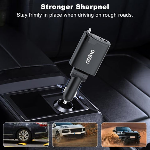 Onten CW72 4 in 1 USB-A and Type-C / USB-C Car Charger with 8 Pin and Type-C / USB-C Retractable Cable