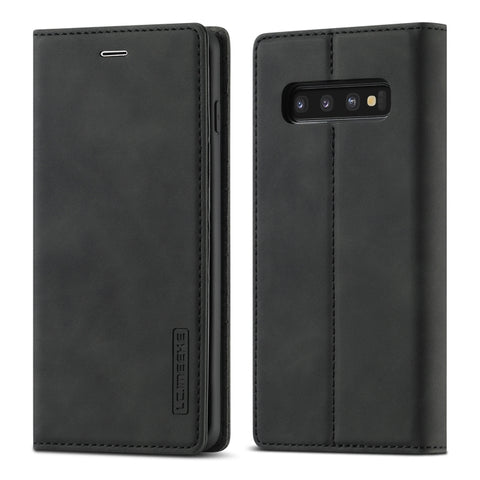 LC.IMEEKE Strong Magnetism Ultra-thin Horizontal Flip Shockproof Matte TPU + PU Leather Case with Holder & Card Slots & Wallet, For Samsung Galaxy S10+