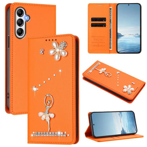 Ballet Girl Diamond Studded RFID Vegan Leather Phone Case, For Samsung Galaxy M15 5G / F15 5G, For Samsung Galaxy XCover7, For Samsung Galaxy A15 5G / 4G, For Samsung Galaxy A55 5G, For Samsung Galaxy A35 5G, For Samsung Galaxy M34 5G / F34 5G