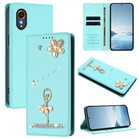 Ballet Girl Diamond Studded RFID Vegan Leather Phone Case, For Samsung Galaxy M15 5G / F15 5G, For Samsung Galaxy XCover7, For Samsung Galaxy A15 5G / 4G, For Samsung Galaxy A55 5G, For Samsung Galaxy A35 5G, For Samsung Galaxy M34 5G / F34 5G