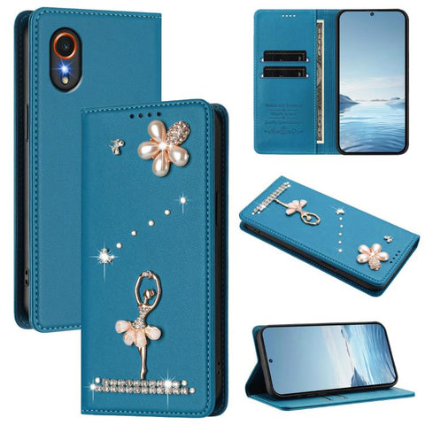 Ballet Girl Diamond Studded RFID Vegan Leather Phone Case, For Samsung Galaxy M15 5G / F15 5G, For Samsung Galaxy XCover7, For Samsung Galaxy A15 5G / 4G, For Samsung Galaxy A55 5G, For Samsung Galaxy A35 5G, For Samsung Galaxy M34 5G / F34 5G