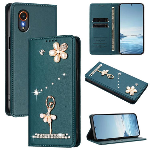 Ballet Girl Diamond Studded RFID Vegan Leather Phone Case, For Samsung Galaxy M15 5G / F15 5G, For Samsung Galaxy XCover7, For Samsung Galaxy A15 5G / 4G, For Samsung Galaxy A55 5G, For Samsung Galaxy A35 5G, For Samsung Galaxy M34 5G / F34 5G