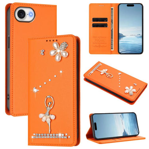 Ballet Girl Diamond Studded RFID Vegan Leather Phone Case, For iPhone 18 Pro / 17 Pro, For iPhone 18 Pro Max / 17 Pro Max, For iPhone 17e / 16e, For iPhone 17, For iPhone Air, For iPhone 16 Pro Max