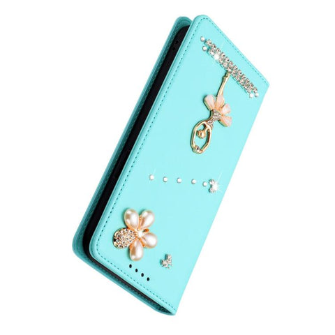 Ballet Girl Diamond Studded RFID Vegan Leather Phone Case, For iPhone 18 Pro / 17 Pro, For iPhone 18 Pro Max / 17 Pro Max, For iPhone 17e / 16e, For iPhone 17, For iPhone Air, For iPhone 16 Pro Max