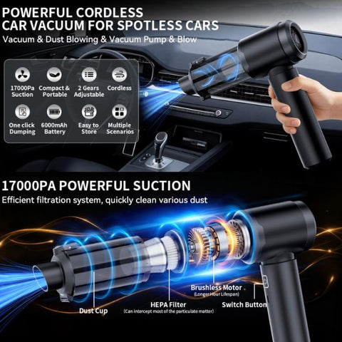 SUITU Handheld Wireless Charging Blow Suction Dual Use Car Vacuum Cleaner, One Touch Dustbin Emptying, Ordinary Dustbin