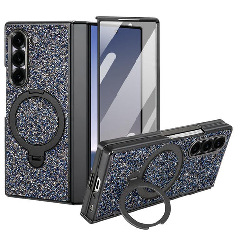 VIETAO Flash Diamond Privacy Tempered Glass Integrated Magnetic Bracket Phone Case, For Samsung Galaxy Z Fold7 5G, For Samsung Galaxy Z Fold6 5G