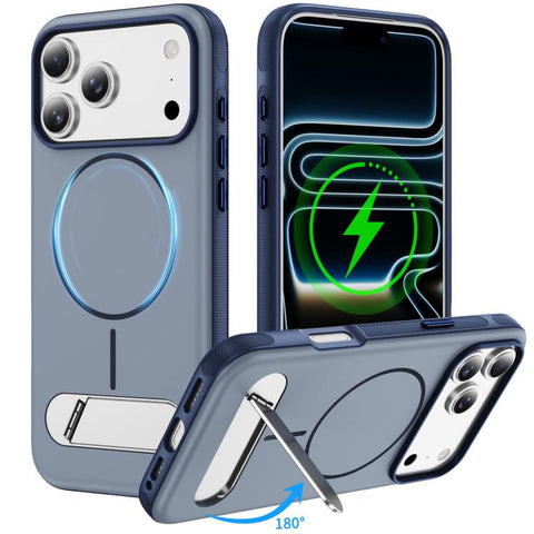 Two-colors Imitation Original Magnetic Phone Case with Holder, For iPhone 18 Pro / 17 Pro, For iPhone 18 Pro Max / 17 Pro Max