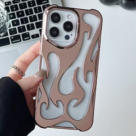 Flame Hollow Cooling Electroplated TPU Phone Case, For iPhone 15 Pro, For iPhone 15 Plus, For iPhone 15
