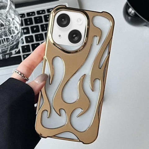 Flame Hollow Cooling Electroplated TPU Phone Case, For iPhone 15 Pro, For iPhone 15 Plus, For iPhone 15