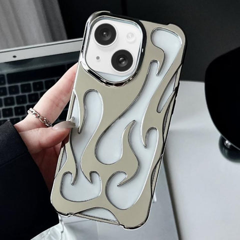 Flame Hollow Cooling Electroplated TPU Phone Case, For iPhone 15 Pro, For iPhone 15 Plus, For iPhone 15