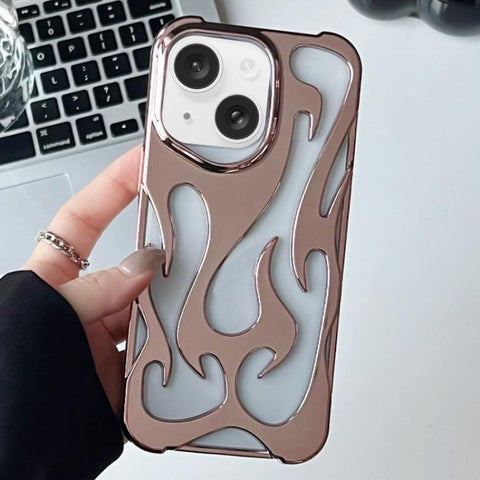 Flame Hollow Cooling Electroplated TPU Phone Case, For iPhone 15 Pro, For iPhone 15 Plus, For iPhone 15