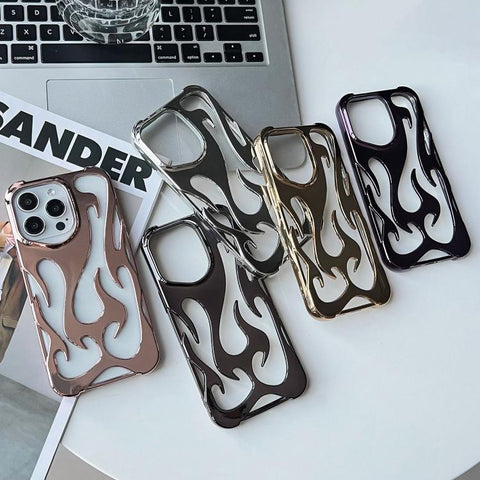 Flame Hollow Cooling Electroplated TPU Phone Case, For iPhone 15 Pro, For iPhone 15 Plus, For iPhone 15