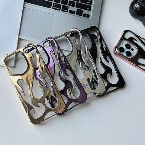 Flame Hollow Cooling Electroplated TPU Phone Case, For iPhone 15 Pro, For iPhone 15 Plus, For iPhone 15