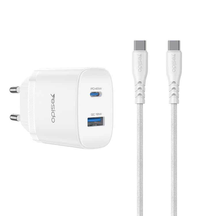 Yesido PD45W USB and Type-C Dual Interface Fast Charger Set, EU Plug, UK Plug, US Plug