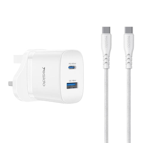 Yesido PD45W USB and Type-C Dual Interface Fast Charger Set, EU Plug, UK Plug, US Plug