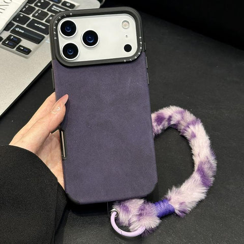 Faux Suede Fabric TPU Phone Case with Screen-printed Rabbit Plush Rope, For iPhone 18 Pro / 17 Pro, For iPhone 18 Pro Max / 17 Pro Max, For iPhone 17, For iPhone 16 Pro Max, For iPhone 16 Pro, For iPhone 16, For iPhone 15 Pro Max, For iPhone 15 Pro