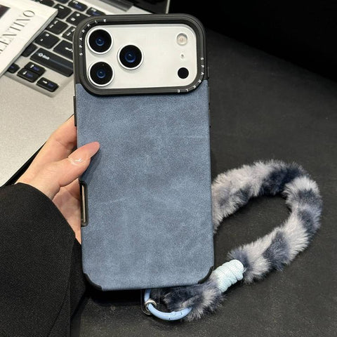 Faux Suede Fabric TPU Phone Case with Screen-printed Rabbit Plush Rope, For iPhone 18 Pro / 17 Pro, For iPhone 18 Pro Max / 17 Pro Max, For iPhone 17, For iPhone 16 Pro Max, For iPhone 16 Pro, For iPhone 16, For iPhone 15 Pro Max, For iPhone 15 Pro