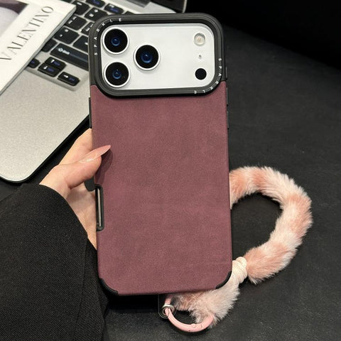 Faux Suede Fabric TPU Phone Case with Screen-printed Rabbit Plush Rope, For iPhone 18 Pro / 17 Pro, For iPhone 18 Pro Max / 17 Pro Max, For iPhone 17, For iPhone 16 Pro Max, For iPhone 16 Pro, For iPhone 16, For iPhone 15 Pro Max, For iPhone 15 Pro