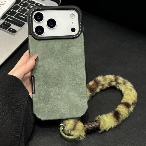 Faux Suede Fabric TPU Phone Case with Screen-printed Rabbit Plush Rope, For iPhone 18 Pro / 17 Pro, For iPhone 18 Pro Max / 17 Pro Max, For iPhone 17, For iPhone 16 Pro Max, For iPhone 16 Pro, For iPhone 16, For iPhone 15 Pro Max, For iPhone 15 Pro