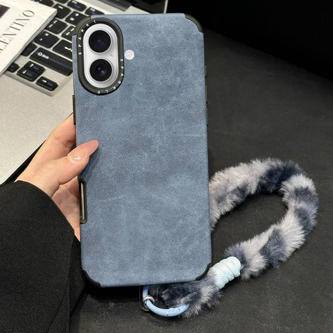 Faux Suede Fabric TPU Phone Case with Screen-printed Rabbit Plush Rope, For iPhone 18 Pro / 17 Pro, For iPhone 18 Pro Max / 17 Pro Max, For iPhone 17, For iPhone 16 Pro Max, For iPhone 16 Pro, For iPhone 16, For iPhone 15 Pro Max, For iPhone 15 Pro