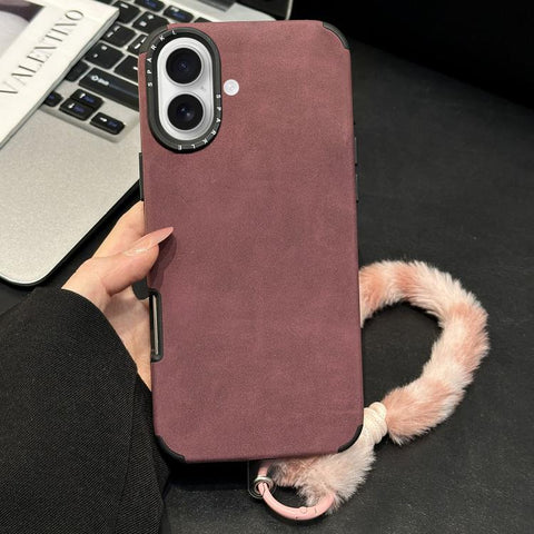 Faux Suede Fabric TPU Phone Case with Screen-printed Rabbit Plush Rope, For iPhone 18 Pro / 17 Pro, For iPhone 18 Pro Max / 17 Pro Max, For iPhone 17, For iPhone 16 Pro Max, For iPhone 16 Pro, For iPhone 16, For iPhone 15 Pro Max, For iPhone 15 Pro