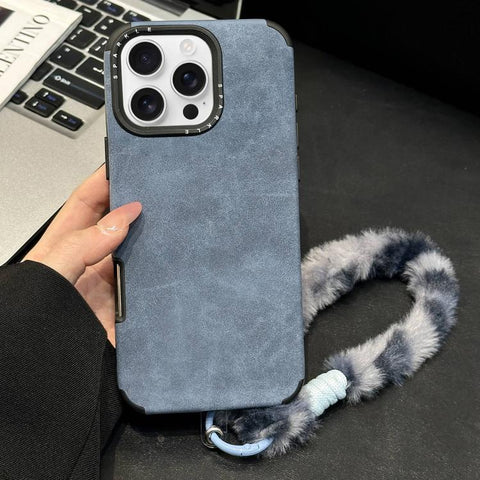 Faux Suede Fabric TPU Phone Case with Screen-printed Rabbit Plush Rope, For iPhone 18 Pro / 17 Pro, For iPhone 18 Pro Max / 17 Pro Max, For iPhone 17, For iPhone 16 Pro Max, For iPhone 16 Pro, For iPhone 16, For iPhone 15 Pro Max, For iPhone 15 Pro