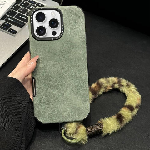 Faux Suede Fabric TPU Phone Case with Screen-printed Rabbit Plush Rope, For iPhone 18 Pro / 17 Pro, For iPhone 18 Pro Max / 17 Pro Max, For iPhone 17, For iPhone 16 Pro Max, For iPhone 16 Pro, For iPhone 16, For iPhone 15 Pro Max, For iPhone 15 Pro
