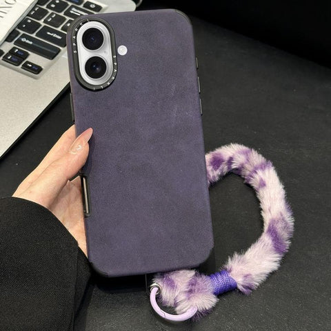 Faux Suede Fabric TPU Phone Case with Screen-printed Rabbit Plush Rope, For iPhone 18 Pro / 17 Pro, For iPhone 18 Pro Max / 17 Pro Max, For iPhone 17, For iPhone 16 Pro Max, For iPhone 16 Pro, For iPhone 16, For iPhone 15 Pro Max, For iPhone 15 Pro