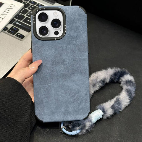 Faux Suede Fabric TPU Phone Case with Screen-printed Rabbit Plush Rope, For iPhone 18 Pro / 17 Pro, For iPhone 18 Pro Max / 17 Pro Max, For iPhone 17, For iPhone 16 Pro Max, For iPhone 16 Pro, For iPhone 16, For iPhone 15 Pro Max, For iPhone 15 Pro