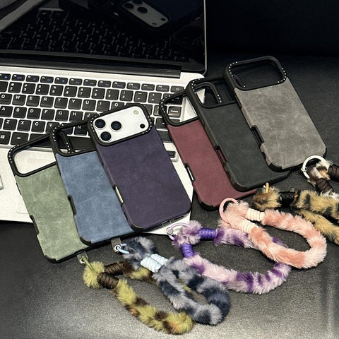 Faux Suede Fabric TPU Phone Case with Screen-printed Rabbit Plush Rope, For iPhone 18 Pro / 17 Pro, For iPhone 18 Pro Max / 17 Pro Max, For iPhone 17, For iPhone 16 Pro Max, For iPhone 16 Pro, For iPhone 16, For iPhone 15 Pro Max, For iPhone 15 Pro