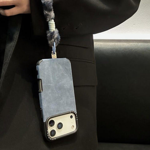 Faux Suede Fabric TPU Phone Case with Screen-printed Rabbit Plush Rope, For iPhone 18 Pro / 17 Pro, For iPhone 18 Pro Max / 17 Pro Max, For iPhone 17, For iPhone 16 Pro Max, For iPhone 16 Pro, For iPhone 16, For iPhone 15 Pro Max, For iPhone 15 Pro