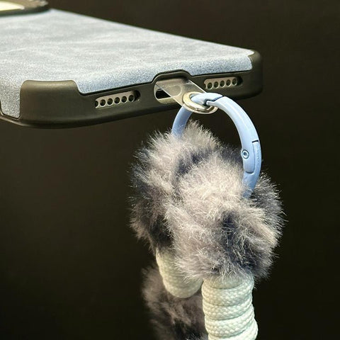 Faux Suede Fabric TPU Phone Case with Screen-printed Rabbit Plush Rope, For iPhone 18 Pro / 17 Pro, For iPhone 18 Pro Max / 17 Pro Max, For iPhone 17, For iPhone 16 Pro Max, For iPhone 16 Pro, For iPhone 16, For iPhone 15 Pro Max, For iPhone 15 Pro