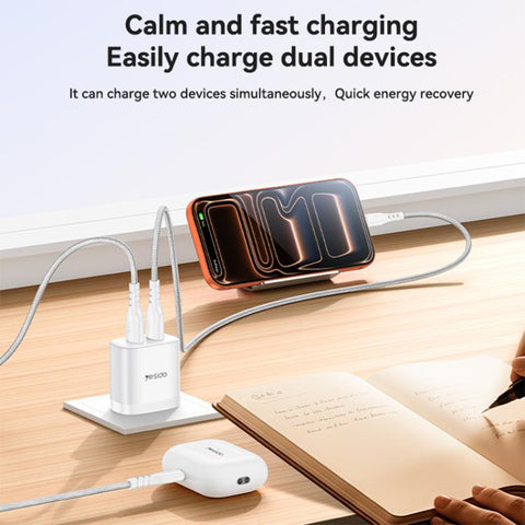 Yesido YC104 12W 2.4A USB Dual Ports Charger Set with 1m USB to Type-C Data Cable, YC104