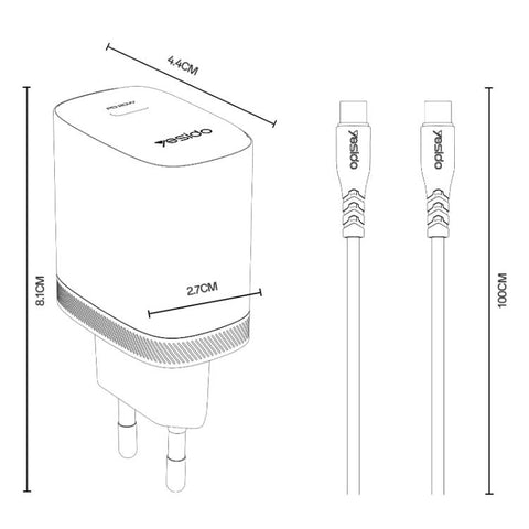Yesido YC105 PD20W Type-C Charger Set with 1m Type-C to Type-C Data Cable, YC105