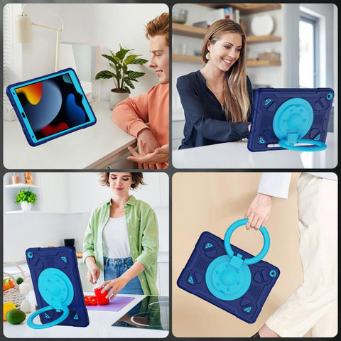 Space Planet Ring Holder Silicone Hydric PC Tablet Case with Shoulder Strap, For iPad 10.2 2021 / 2020 / 2019