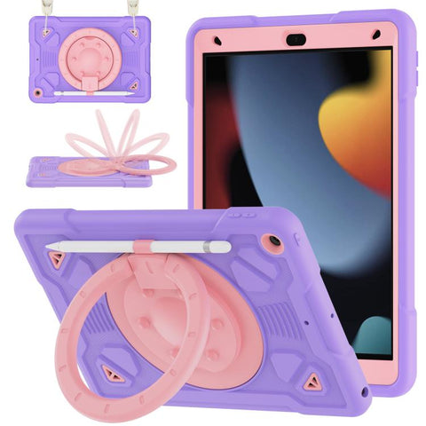 Space Planet Ring Holder Silicone Hydric PC Tablet Case with Shoulder Strap, For iPad 10.2 2021 / 2020 / 2019