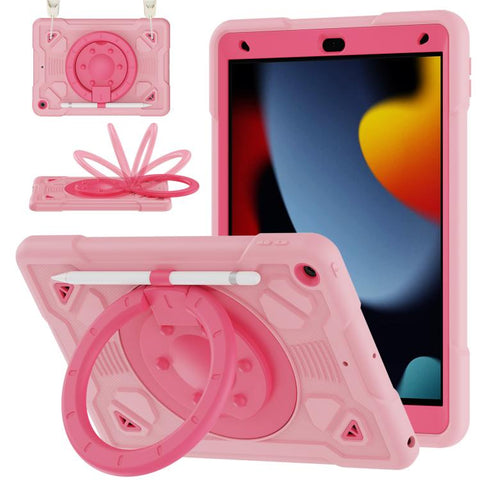 Space Planet Ring Holder Silicone Hydric PC Tablet Case with Shoulder Strap, For iPad 10.2 2021 / 2020 / 2019