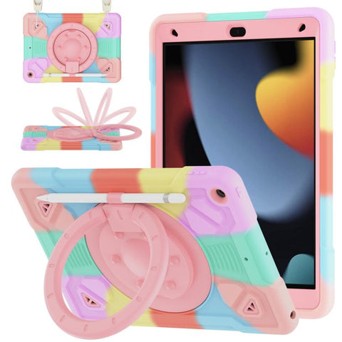 Space Planet Ring Holder Silicone Hydric PC Tablet Case with Shoulder Strap, For iPad 10.2 2021 / 2020 / 2019