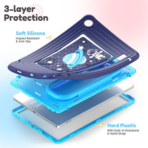 Handle Holder Silicone Hybrid PC Tablet Case with Shoulder Strap, For Samsung Galaxy Tab A11+ / A9+