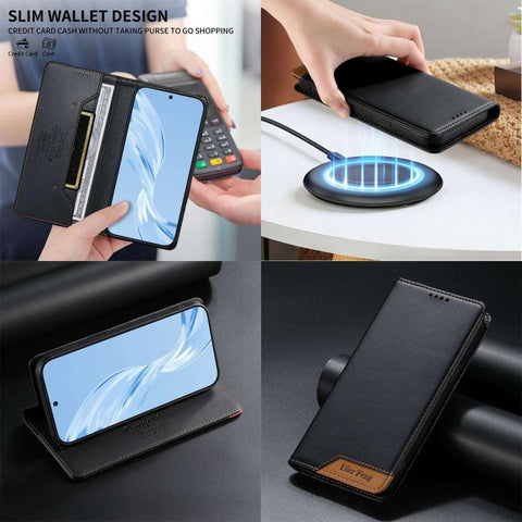 Dierfeng Splicing Strong Magnetic RFID Vegan Leather Phone Case, For Galaxy A54 5G