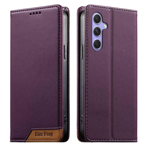 Dierfeng Splicing Strong Magnetic RFID Vegan Leather Phone Case, For Galaxy A54 5G