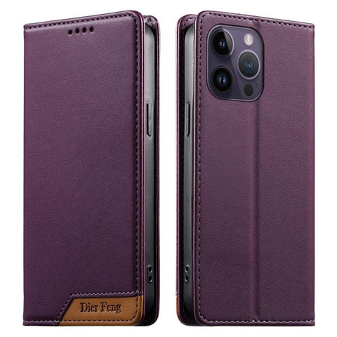 Dierfeng Splicing Strong Magnetic RFID Vegan Leather Phone Case, For iPhone 14 Pro Max, For iPhone SE 2022 / SE 2020 / 8 / 7, For iPhone 13 Pro Max, For iPhone 13 Pro, For iPhone 13 mini, For iPhone 12 / 12 Pro, For iPhone 12 Pro Max, For iPhone 12 mini