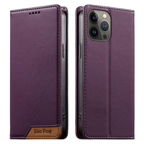 Dierfeng Splicing Strong Magnetic RFID Vegan Leather Phone Case, For iPhone 14 Pro Max, For iPhone SE 2022 / SE 2020 / 8 / 7, For iPhone 13 Pro Max, For iPhone 13 Pro, For iPhone 13 mini, For iPhone 12 / 12 Pro, For iPhone 12 Pro Max, For iPhone 12 mini