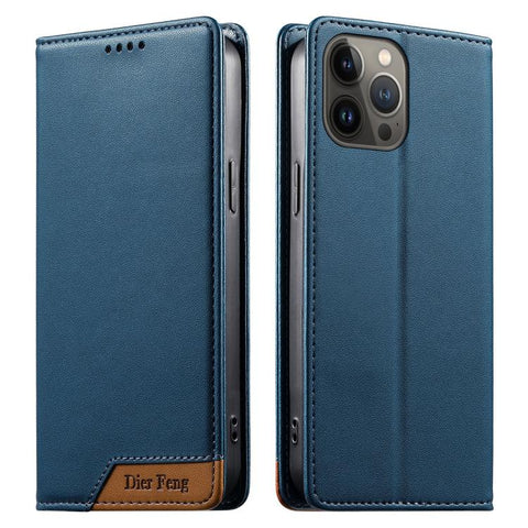 Dierfeng Splicing Strong Magnetic RFID Vegan Leather Phone Case, For iPhone 14 Pro Max, For iPhone SE 2022 / SE 2020 / 8 / 7, For iPhone 13 Pro Max, For iPhone 13 Pro, For iPhone 13 mini, For iPhone 12 / 12 Pro, For iPhone 12 Pro Max, For iPhone 12 mini