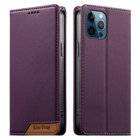 Dierfeng Splicing Strong Magnetic RFID Vegan Leather Phone Case, For iPhone 14 Pro Max, For iPhone SE 2022 / SE 2020 / 8 / 7, For iPhone 13 Pro Max, For iPhone 13 Pro, For iPhone 13 mini, For iPhone 12 / 12 Pro, For iPhone 12 Pro Max, For iPhone 12 mini